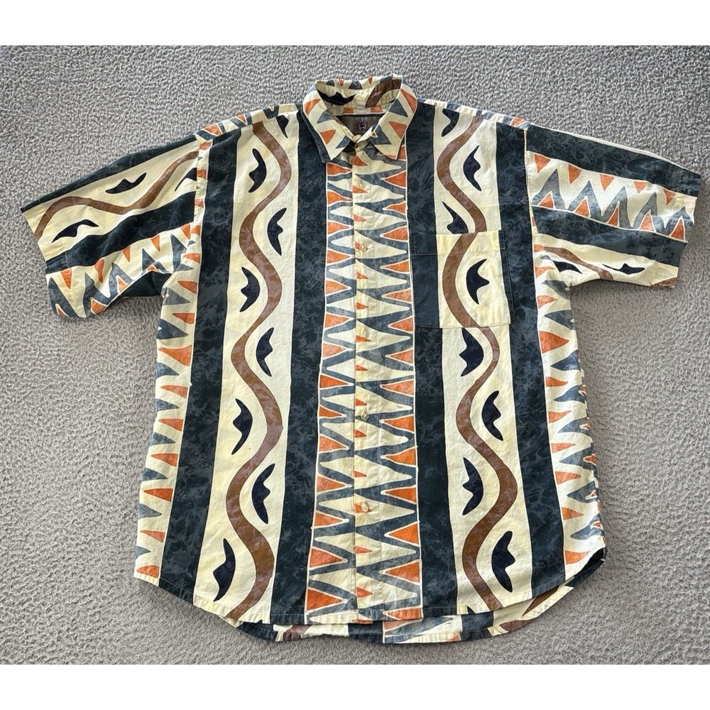 Territory Ahead Shirt Mens XL Colorful Geometric Cotton Button Up Beach Handmade